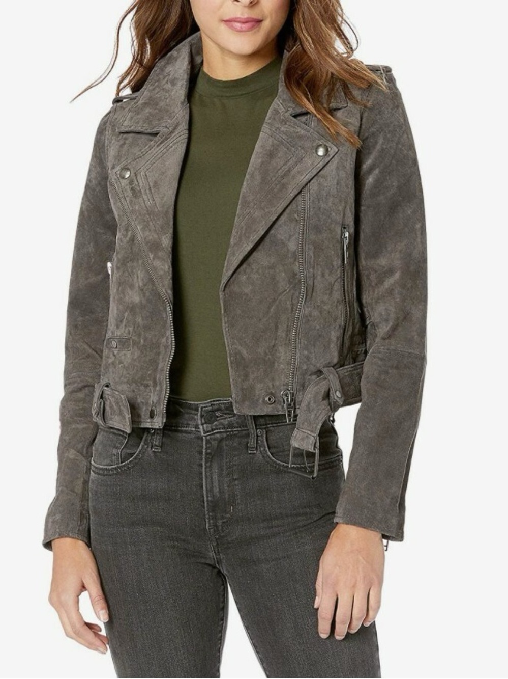 Glamorous Gray Faux Suede Cropped Moto Jacket
